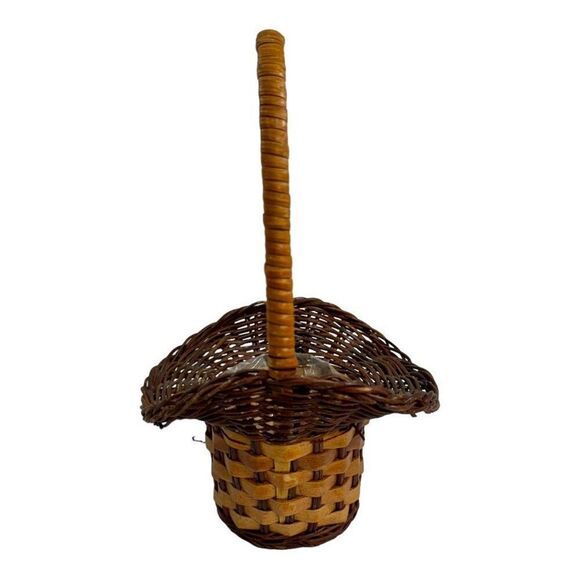 Mini Woven Pine Straw Needle Basket Flower Gathering Handle & Plastic Liner For - Picture 2 of 5